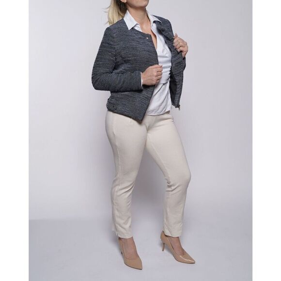 NWT H&M Blue Tweed Collarless Moto Jacket - Picture 1 of 6